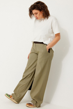 Свободные текстильные брюки с эластичным поясом и контрастными вставками BegiModa 6063 олива - фото 2