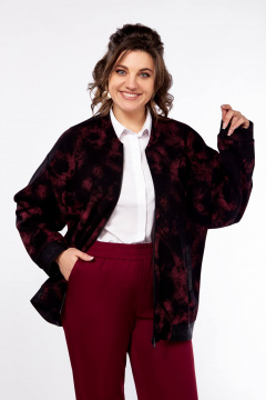 Бомбер и брюки свободного кроя для стильных образов Ольга Стиль С-907 черный+бордовый - фото 3