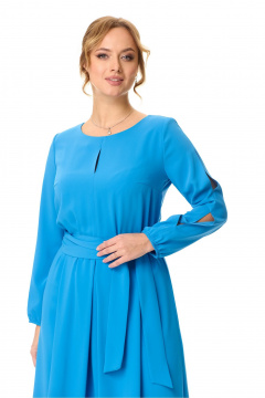 Платье миди с капельным вырезом и складками из текстиля T&N 7605 голубой_темный - фото 5