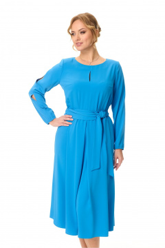 Платье миди с капельным вырезом и складками из текстиля T&N 7605 голубой_темный - фото 4
