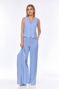 Деловой костюм палаццо из текстиля с жакетом и жилетом Ольга Стиль Л-304 голубой - фото 3
