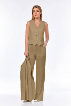 Деловой костюм палаццо из текстиля с жакетом и жилетом Ольга Стиль Л-304 песочный - фото 3