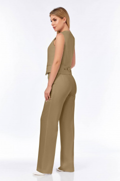 Деловой костюм палаццо из текстиля с жакетом и жилетом Ольга Стиль Л-304 песочный - фото 5
