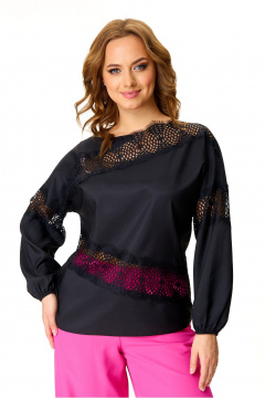 Блуза из кружева с длинным рукавом для делового образа T&N 7619 черный - фото 1
