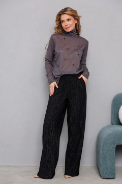 Трикотажная блуза с бусинами-водолазка для повседневного стиля AMORI 6473 графит - фото 5