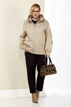 Бежевая демисезонная куртка на кулисе с капюшоном Shetti 2184 бежевый - фото 1