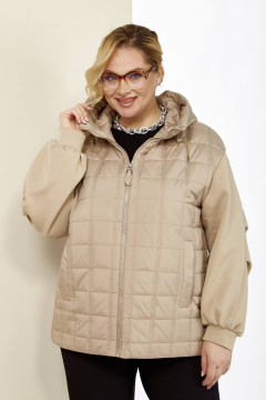 Бежевая демисезонная куртка на кулисе с капюшоном Shetti 2184 бежевый - фото 4