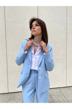 Голубой демисезонный жакет однобортный с прорезными карманами i3i Fashion 403/3 - фото 1