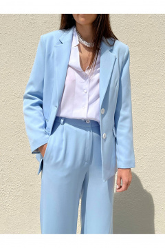 Голубой демисезонный жакет однобортный с прорезными карманами i3i Fashion 403/3 - фото 3