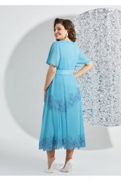 Платье с кружевом, вытачками и поясом из хлопка Mira Fashion 5426-3 - фото 2