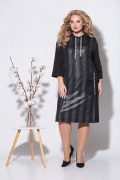 Платье трикотаж экокожа прямое с капюшоном Fortuna ШЖ 697 - фото 2