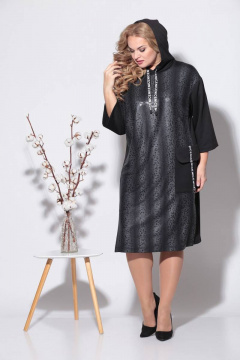 Платье трикотаж экокожа прямое с капюшоном Fortuna ШЖ 697 - фото 1