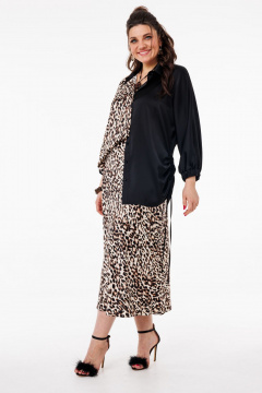 Атласная юбка миди на косой крой с потайной молнией Anelli 1291 светлый_лео - фото 5