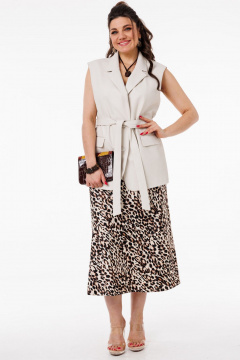 Атласная юбка миди на косой крой с потайной молнией Anelli 1291 светлый_лео - фото 1