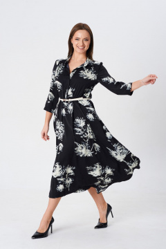 Демисезонное свободное платье из вискозы с поясом TVIN 7782 принт_на_черном - фото 5