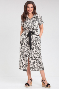 Платье летнее с длинным рукавом и карманами LeNata 16411 черно-молочный - фото 2