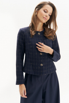 Жакет из твида с золотистой клеткой и классическим кройом Urs 25-514-1 - фото 4