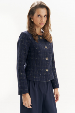 Жакет из твида с золотистой клеткой и классическим кройом Urs 25-514-1 - фото 3