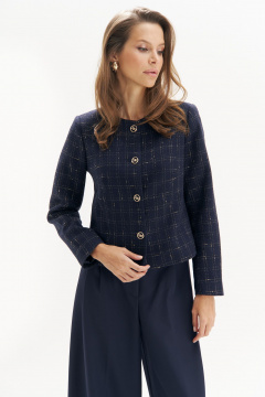 Жакет из твида с золотистой клеткой и классическим кройом Urs 25-514-1 - фото 2