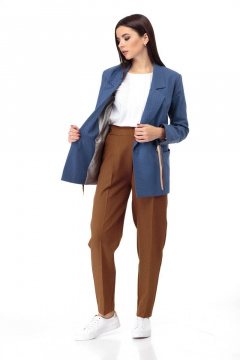 Бежевый деловой жакет с кулиской и прорезными карманами Anelli 901 синий - фото 5
