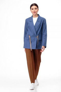 Бежевый деловой жакет с кулиской и прорезными карманами Anelli 901 синий - фото 3
