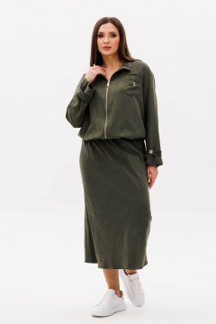 Костюм куртка и юбка на каждый день из бархатистого полотна Fantazia Mod 5079 хаки - фото 3