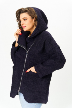 Полупальто свободного кроя с капюшоном и асимметричной застежкой Michel chic 360/1 темно-синий - фото 5
