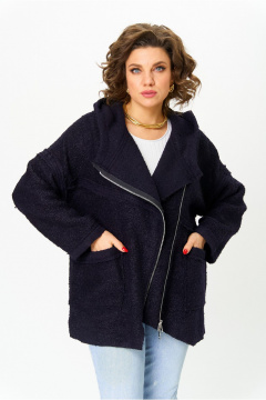 Полупальто свободного кроя с капюшоном и асимметричной застежкой Michel chic 360/1 темно-синий - фото 4