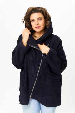 Полупальто свободного кроя с капюшоном и асимметричной застежкой Michel chic 360/1 темно-синий - фото 2