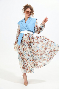 Платье NikVa 904-4 голубой+акварель - фото 4