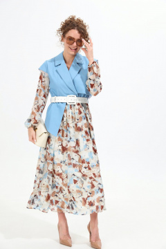 Платье NikVa 904-4 голубой+акварель - фото 2