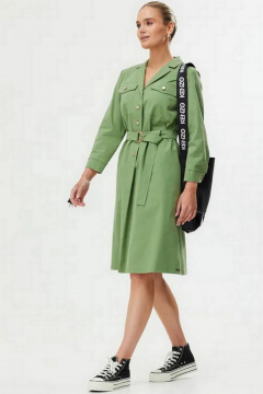 Демисезонное платье трапеции из текстиля с декоративным поясом Твой имидж 1561 олива - фото 1