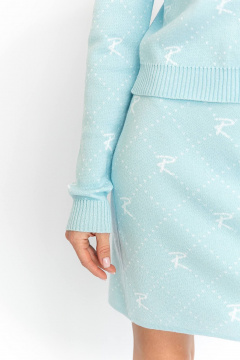 Джемпер и юбка из хлопкового трикотажа с ридзинкой Romgil РВ0019-ХЛ2 бледно-голубой, белый - фото 3