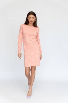 Мягкий костюм из хлопкового вязаного трикотажа Romgil РВ0019-ХЛ2 розовый персик, белый - фото 4