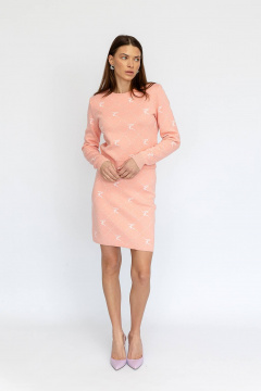 Мягкий костюм из хлопкового вязаного трикотажа Romgil РВ0019-ХЛ2 розовый персик, белый - фото 1