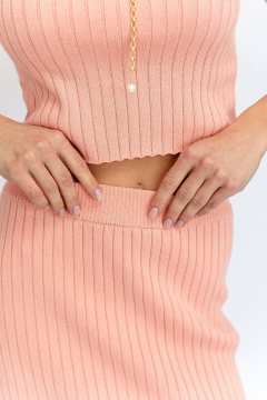 Костюм из хлопкового трикотажа и юбкой с высоким поясом Romgil РВ0028-ХЛ2 розовый персик - фото 3