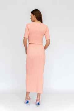 Костюм из хлопкового трикотажа и юбкой с высоким поясом Romgil РВ0028-ХЛ2 розовый персик - фото 2