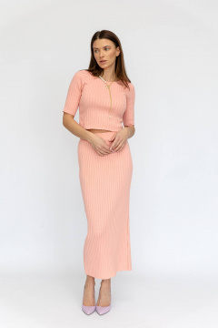 Костюм из хлопкового трикотажа и юбкой с высоким поясом Romgil РВ0028-ХЛ2 розовый персик - фото 1