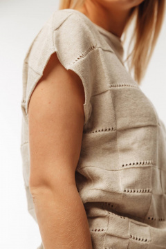 Жилет вязаный трикотаж из хлопка с коротким рукавом Romgil 395ТЗ светло-бежевый - фото 4