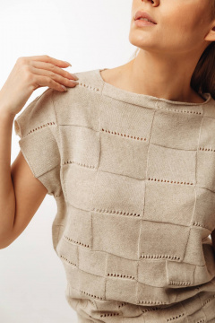 Жилет вязаный трикотаж из хлопка с коротким рукавом Romgil 395ТЗ светло-бежевый - фото 3