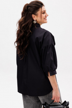 Черная деловая блуза из хлопка с комфортным кроем Anelli 1414 тень_стиля - фото 5