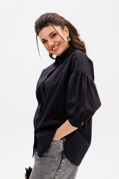 Черная деловая блуза из хлопка с комфортным кроем Anelli 1414 тень_стиля - фото 3