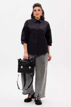 Черная деловая блуза из хлопка с комфортным кроем Anelli 1414 тень_стиля - фото 2