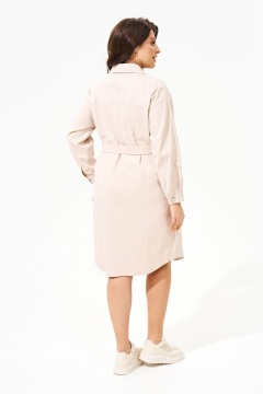 Джинсовое платье-рубашка с поясом и капюшоном IVA 1492 бежевый - фото 2