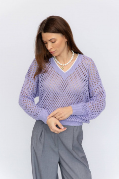 Синий оверсайз джемпер из трикотажа и сетки Romgil 815ХТЗ сирень_турецкая - фото 5
