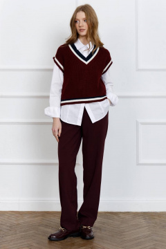 Жилет женский вязаный из шерсти и акрила Romgil 905ШТЗ бордовый,молочный,темно-синий - фото 4