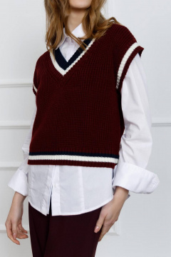 Жилет женский вязаный из шерсти и акрила Romgil 905ШТЗ бордовый,молочный,темно-синий - фото 3