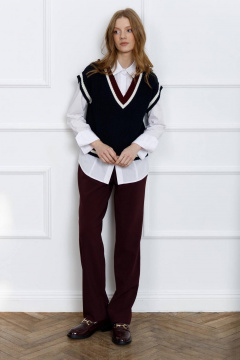Жилет женский вязаный из шерсти и акрила Romgil 905ШТЗ  темно-синий,молочный,красновато-бордовый - фото 5