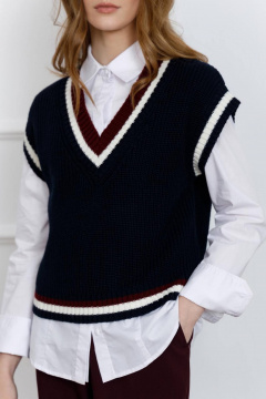 Жилет женский вязаный из шерсти и акрила Romgil 905ШТЗ  темно-синий,молочный,красновато-бордовый - фото 3