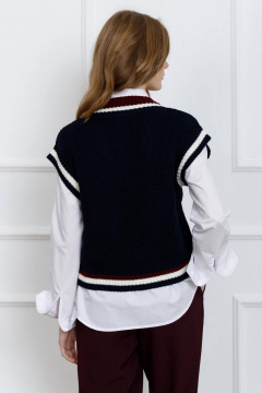 Жилет женский вязаный из шерсти и акрила Romgil 905ШТЗ  темно-синий,молочный,красновато-бордовый - фото 2